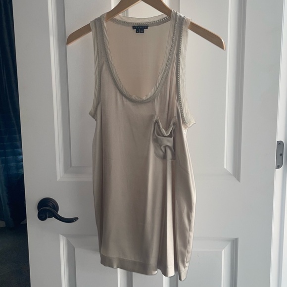 THEORY Carmelita Champagne Silk Spandex Blend Tank Chain Accent Pocket Medium - Picture 2 of 8